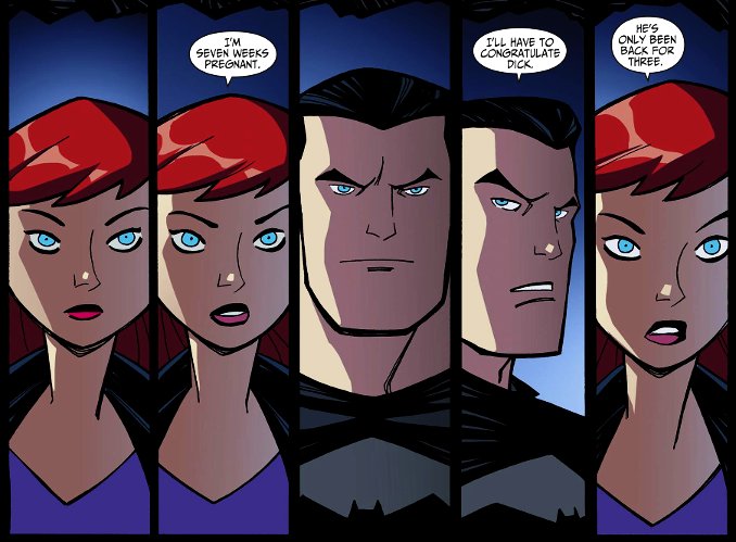Batgirl annonce à Batman qu'elle est enceinte de lui